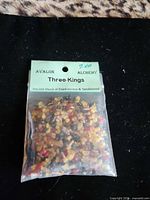 Front of Three Kings resin incense bag showing label and contents