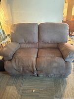 Front view of brown microfiber loveseat