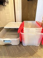 Open clear tote showing interior depth and integrated handle