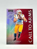 Front view of Justin Herbert Call To Arms Red Prizm card
