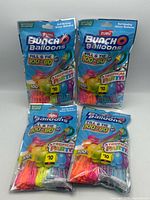 Front view of four sealed Zuru Bunch O Balloons packs