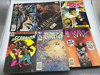 Front covers of all six comic books