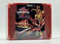 Front view of packaged Bakugan Baku-Tin case with included Special Attack Mantid figure