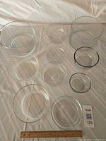 All ten clear glass bowls arranged for size comparison