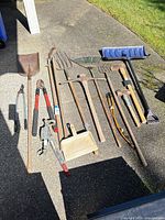 Top view of all tools spread on driveway