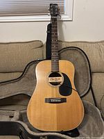 Full view of Fender F-35 acoustic guitar in open case
