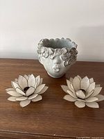 Planter and two lotus candle holders overview