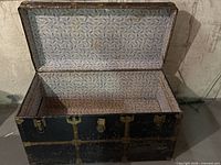 Trunk open showing patterned paper interior