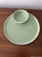 Top view of platter with bowl centered, showing color and design