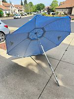Open umbrella showing blue canopy and interior ribs