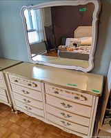 Full dresser with mirror mounted above showing overall style and finish