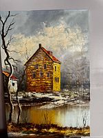 Full painting showing mill, river and trees