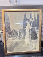 Full view of framed pencil drawing