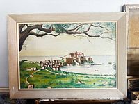 Frontal view of framed oil painting depicting Citadel of Calvi