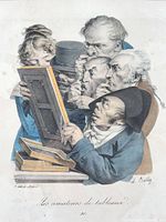 Close view of lithograph showing image details and hand colouring