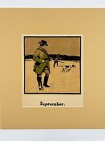 Matted print depicting hunter and dog with caption September