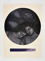 Full view of etching showing circular image and sheet