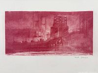 Full view of red-toned print on sheet
