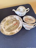 Group shot of all four Johnson Bros Friendly Village pieces