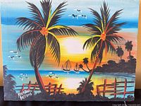 Front view of tropical sunset acrylic painting