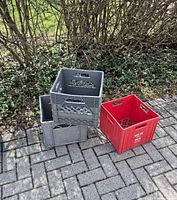 Stacked view of three crates showing colors and exterior condition