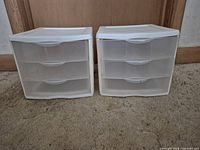 Front view of both Sterilite 3-drawer units