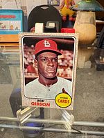Front view of Bob Gibson card on stand