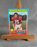 Front view of Roger Wehrli 1971 Topps card on stand