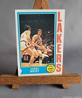 Front view of the 1974 Topps Jerry West #176 card on stand