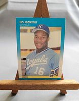 Front view of 1987 Fleer Bo Jackson card on stand