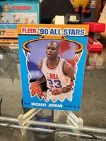 Front view of 1990 Fleer ’90 All-Stars Michael Jordan card on stand