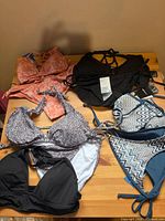 All four bikini sets laid out on table