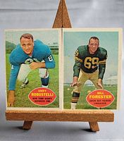 Front view of both 1960 Topps cards on easel