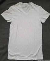 Full view white V-neck short-sleeve shirt