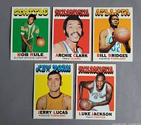 Front view of all five 1971 Topps basketball cards