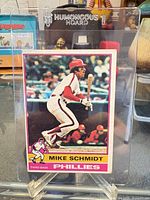 Front of 1982 Topps Mike Schmidt #480 card in holder