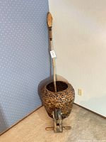 Staff, basket, and pulley grouped together for overall view