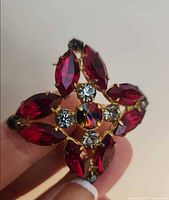 Front view showing fuchsia marquise and clear round rhinestones