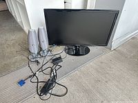 Monitor, speakers, cables overview
