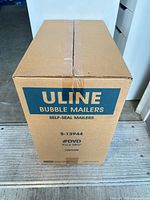 Sealed Uline box labeled Bubble Mailers S-13944 #DVD 7.25" x 10.75"