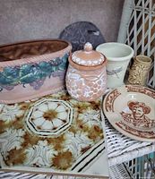 All items grouped on wicker shelf