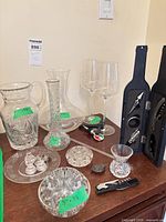 overview of barware, glass pieces, tools