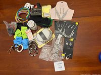 overview of jewellery, headbands, bows, nail kit