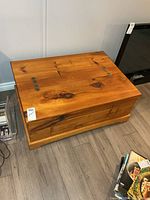 Top view of pine blanket box closed