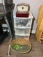 Organizer with chest on top and basket below