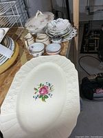 Overall lot showing platter, covered dish, Sadler pieces, plates and bowls
