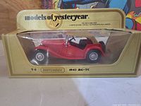 Front view of boxed Matchbox Y-8 1945 MG TC diecast car