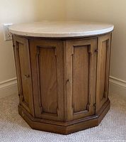 Front and side view of walnut cabinet table