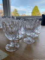 Group of eight Waterford Colleen wine glasses angled view