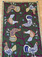 Full view of rug showing complete Chicken Flocks design and border